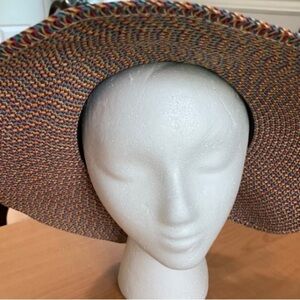 Womans sun hat velcro closure multi colored wide brim straw floppy
